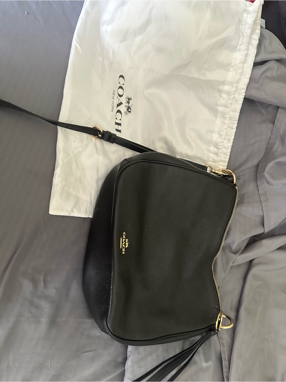 Coach Black Pebbled Leather Crossbody with Gold Hardware